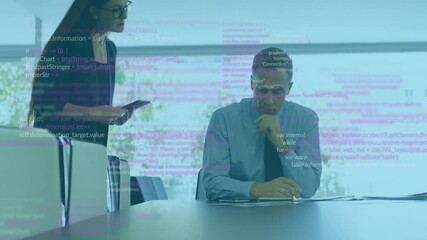 Poster - Animation of data processing over diverse business people in office