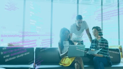 Poster - Animation of data processing over diverse business people in office