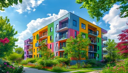 Sticker - colorful houses on the hill