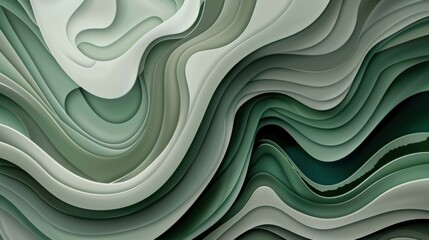 Poster - abstract Curved Lines Background In Green And Gray Color, Wave Pattern 