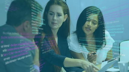 Poster - Animation of data processing over diverse business people in office