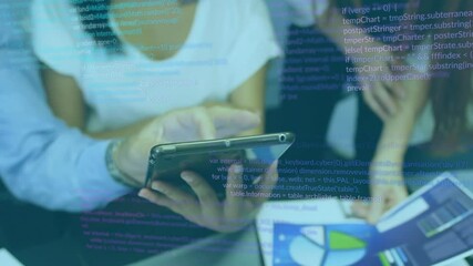Poster - Animation of data processing over diverse business people in office