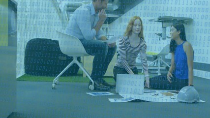 Poster - Animation of data processing over diverse business people in office