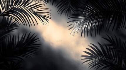 Canvas Print - Palm Leaves Silhouette with Golden Light