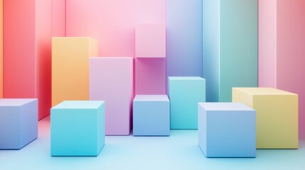 Wall Mural - Pastel Colored Cubes Abstract Minimalist Design