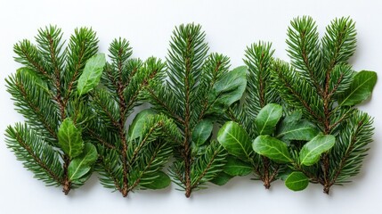 Poster - Green Pine Branches on White Background