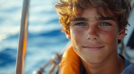 Poster - Young Boy Sailing on the Sea