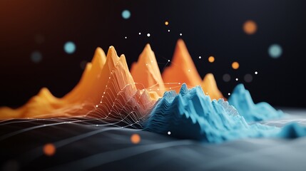 Poster - Advanced 3D data chart with vibrant, multicolored peaks and valleys representing complex data in a grid-like environment