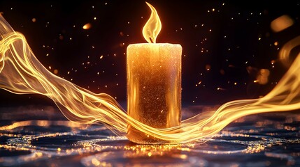 Wall Mural - Burning Candle with Golden Smoke and Sparkles