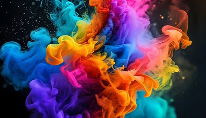 Vibrant Abstract Smoke Swirls Celebrating Colorful Festivals on Dark Backdrop