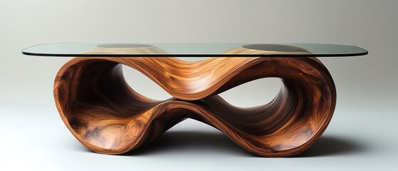 Wall Mural - Modern Glass-Top Coffee Table with a Sculptural Wooden Base