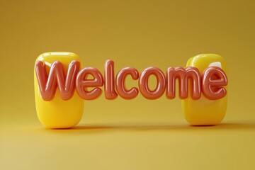 Colorful 'Welcome' text with bright yellow background