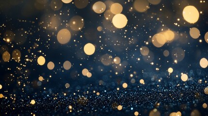Poster - Dark blue surface features shimmering gold particles scattered throughout, creating a captivating abstract scene filled with sparkle and depth