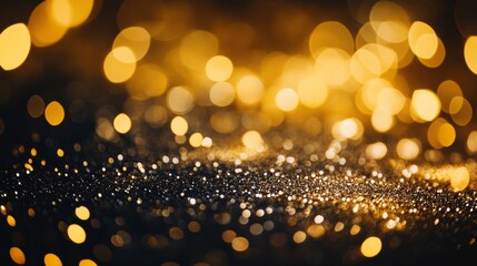 Poster - The image showcases countless shimmering gold bokeh lights scattered across a dark surface, creating a soft-focus effect that evokes a dreamy and enchanting ambiance