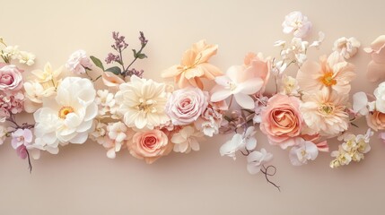 Poster - A stunning display of an array of delicate flowers meticulously arranged, showcasing soft pastel hues that add a touch of elegance to any setting