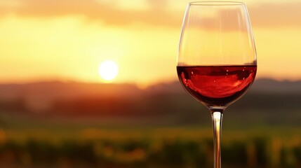 Canvas Print - Wine Glass Sunset Landscape Background