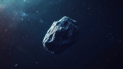 Wall Mural - Lonely Asteroid: A single, rugged asteroid floating through the dark expanse of space, illuminated by distant starlight with generative ai