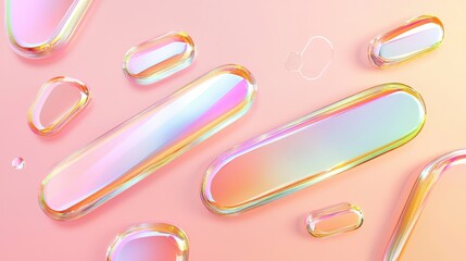 Poster - Abstract Geometric Shapes with Iridescent Finish on Pink Background