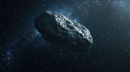 Wall Mural - Lonely Asteroid: A single, rugged asteroid floating through the dark expanse of space, illuminated by distant starlight with generative ai