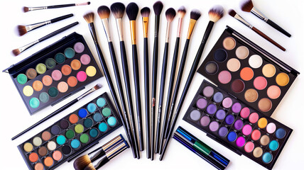 Wall Mural - A collection of makeup brushes and products, including a palette of eyeshadow. Concept of creativity and self-expression, as makeup is often used to enhance one's appearance