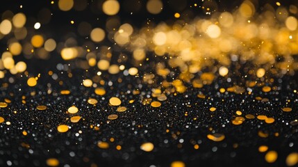 Poster - Golden confetti and small yellow circles are scattered across a dark background, creating a lively and celebratory feeling perfect for events or parties