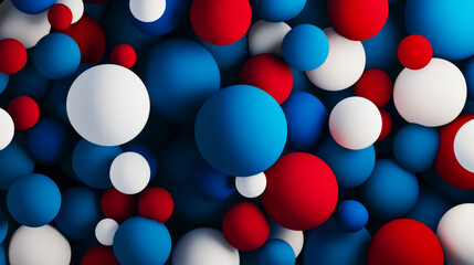 Wall Mural - A set of blue, red, and white circles, looking like spheres. They create an abstract background with a modern, artistic style.