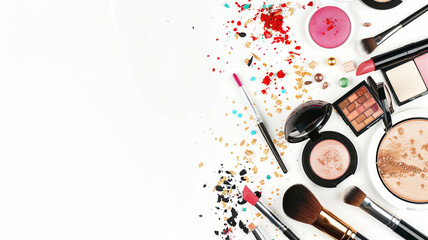 Wall Mural - A collection of makeup brushes and products, including a palette of eyeshadow. Concept of creativity and self-expression, as makeup is often used to enhance one's appearance