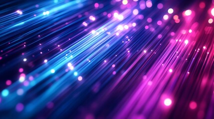Poster - Bright neon fiberoptic lines intertwine and radiate with vibrant colors, creating a lively sense of motion in a dark setting, conveying energy and modernity