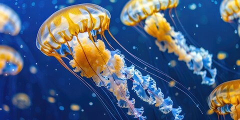 Sticker - Large jellyfish in the deep blue ocean