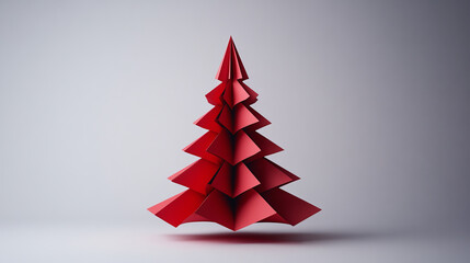 Wall Mural - A simple, geometric Christmas tree made of red triangles. It looks like folded paper or a crystal, perfect for a modern New Year's design.