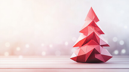 Wall Mural - A simple, geometric Christmas tree made of red triangles. It looks like folded paper or a crystal, perfect for a modern New Year's design.