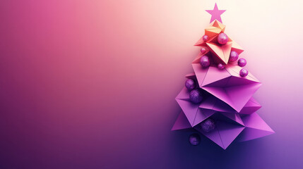 Wall Mural - A simple, modern Christmas tree design made from triangles in shades of purple and pink. It looks like origami or a crystal, perfect for celebrating the New Year.