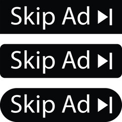 Wall Mural - Set of Skip ad buttons icons in trendy black flat styles. skip advertisement png buttons for website designs, online videos player. Advertisement text vectors isolated on transparent background.