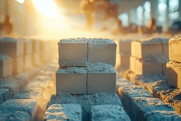 Wall Mural - Stack of Concrete Blocks with Dust and Sunlight