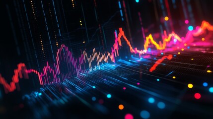 Aufkleber - a vibrant trading chart displays glowing lines and bars, illustrating upward trends in stock market 