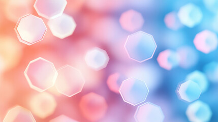 Wall Mural - A soft pink and blue design with colorful hexagonal shapes. The hexagons stand out against a blurry background. This pattern is perfect for websites.