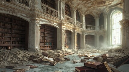 Wall Mural - Forgotten Library: A Hall of Books Lost to Time