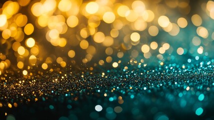 Poster - A dazzling banner shines with gold and teal hues, creating a starry background that adds a festive touch for New Year and Christmas celebrations