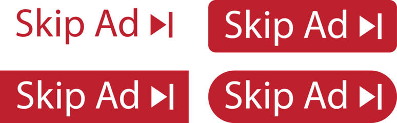 Poster - set of skip ad buttons icons in trendy red flat styles. skip advertisement png buttons for website d