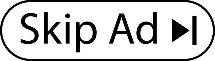 Poster - Skip ad button icon in trendy black line style. skip advertisement png button for website design, online video player. Advertisement text vector illustration isolated on transparent background.