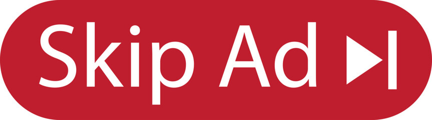 Poster - Skip ad button icon in trendy Red flat style. skip advertisement png button for website design, online video player. Advertisement text vector illustration isolated on transparent background.