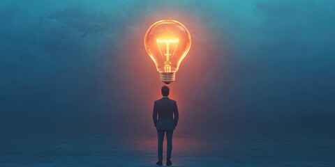 Fototapete - businessman protect light bulb, Creative new idea. Innovation, brainstorming, inspiration and solution concepts