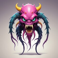 pink or purple eerie and angry tentacles monster illustration