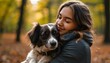 © 克 杜 - Heartwarming autumn embrace between girl and her beloved dog in a vibrant park, celebrating friendship and the joy of companionship