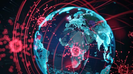 Poster - Global Connection Lines - Data Exchange, Pandemic, Computer Virus - stock photo High quality 3D rendered image, perfectly usable for topics related to big data, global networks, international flight