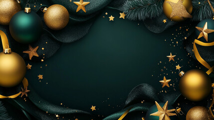 This design features dark green and yellow colors,perfect for a birthday celebration.It's got a festive look with shiny Christmas ornaments and stars. It would be great for a college poster or banner.