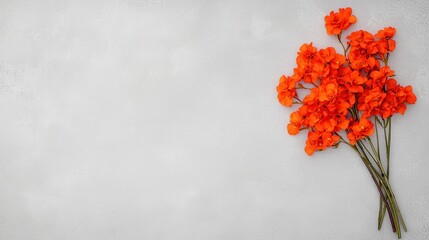 Canvas Print - Orange Flowers on Gray Background with Copy Space