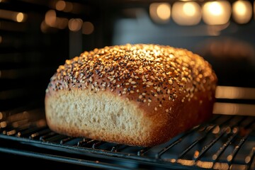 Wall Mural - Closeup of a Loaf of Bread Baking in an Oven