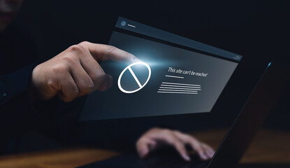 Poster - Blocked from accessing Online internet web page of websites security, Internet Caution and warning on risks and threats that can harm your business data and information on laptop.