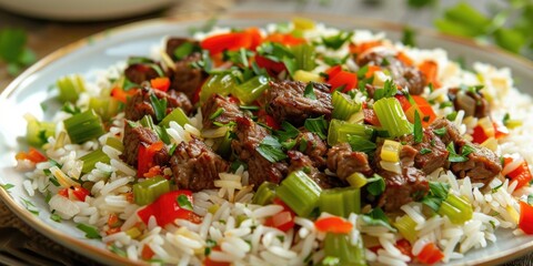 Sticker - SautÃƒÂ©ed beef and celery served with rice